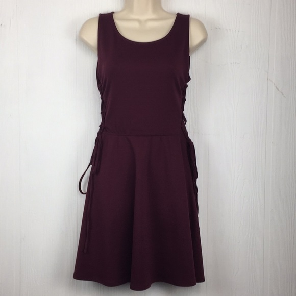 Decree Dresses & Skirts - Decree Maroon Lace Up Skater Dress Sz L